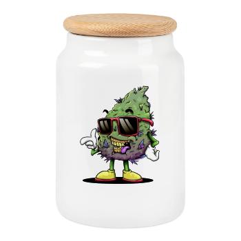 Funny cannabis - Cookie Jar with Wooden Lid - white - Front