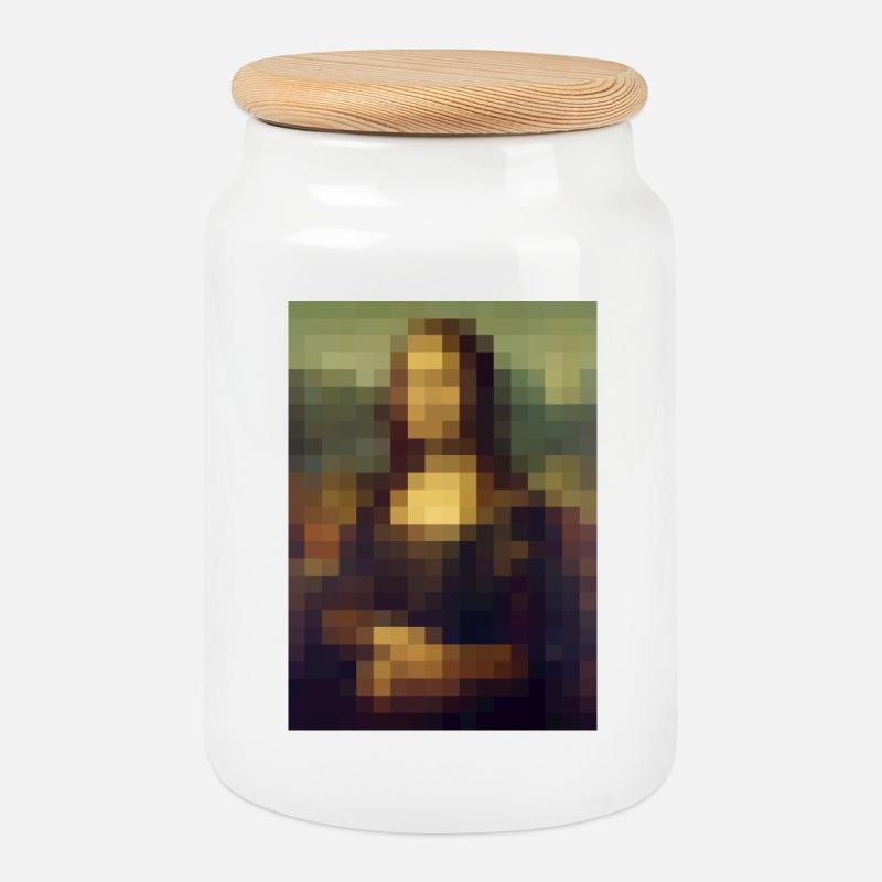 Mona Lisa 8-bit pixels tableau Léonard de Vinci - Boîte à biscuits avec couvercle en bois - blanc