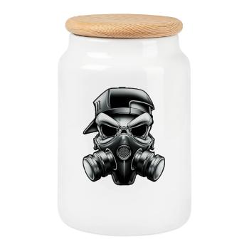 Cooler masken Skull !!! - Keksdose mit Holzdeckel - Weiß - Vorne