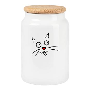 cat - Boîte à biscuits avec couvercle en bois - blanc - Devant