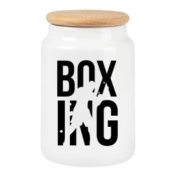 boxing - Cookie Jar with Wooden Lid - white - Front