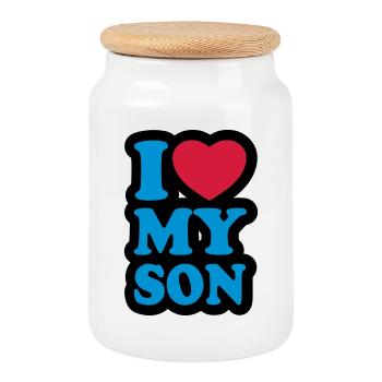 I love my son - Cookie Jar with Wooden Lid - white - Front