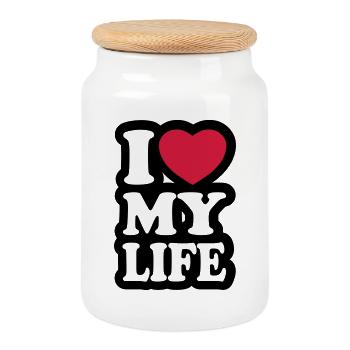I love my life - Cookie Jar with Wooden Lid - white - Front