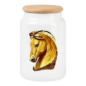 yellow fjord horse - Cookie Jar with Wooden Lid - white - Front