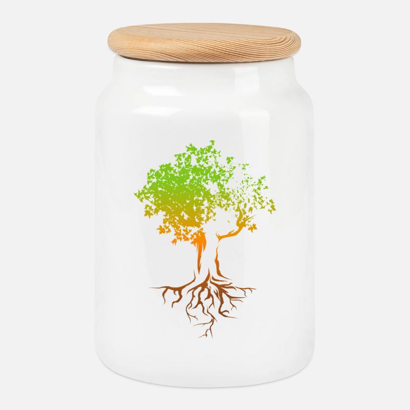 Baum Herbst Farben bunt Illustration Wald Natur - Keksdose mit Holzdeckel - Weiß
