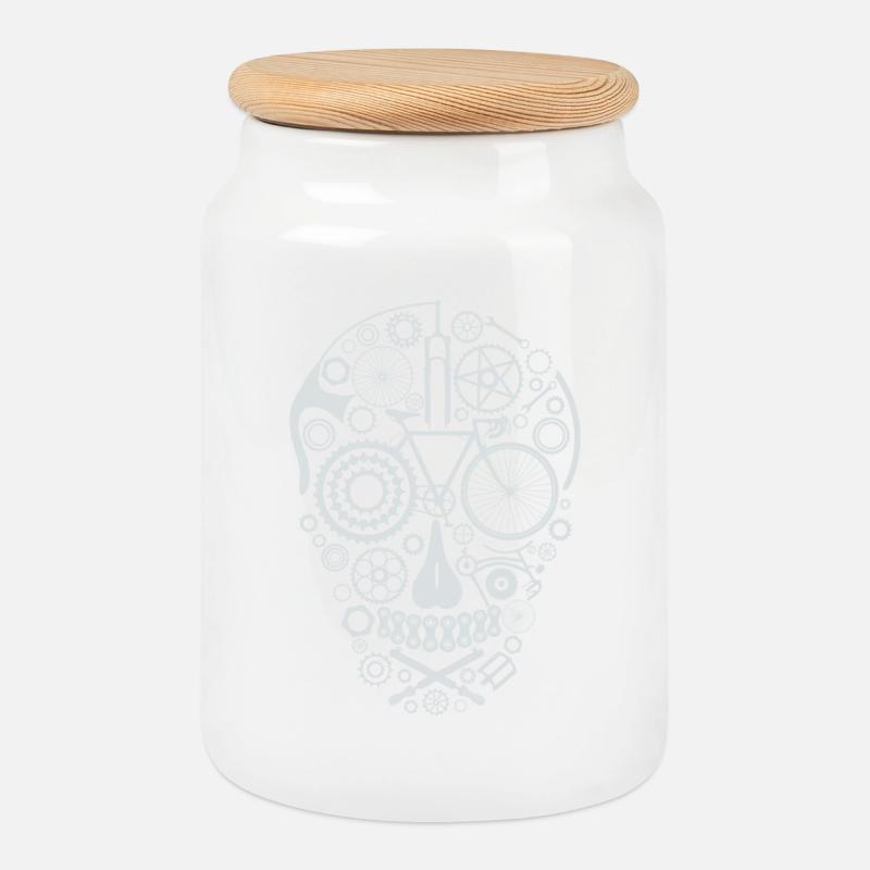 Bicycle Skull light grey - Keksdose mit Holzdeckel - Weiß