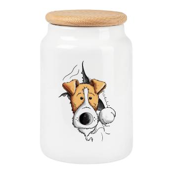Drôle Fox-terrier - Boîte à biscuits avec couvercle en bois - blanc - Devant