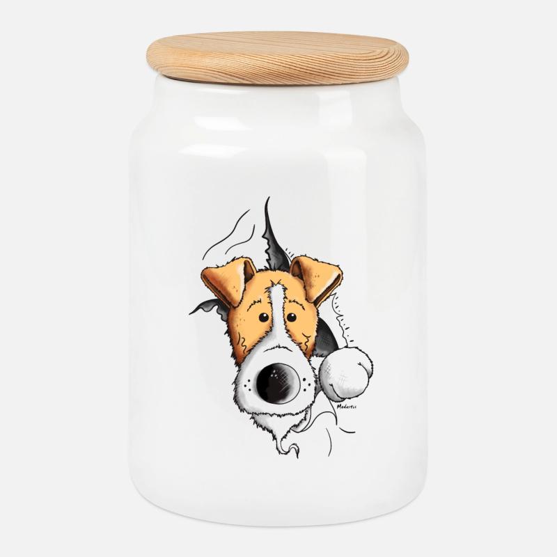 Finn der Foxterrier - Keksdose mit Holzdeckel - Weiß