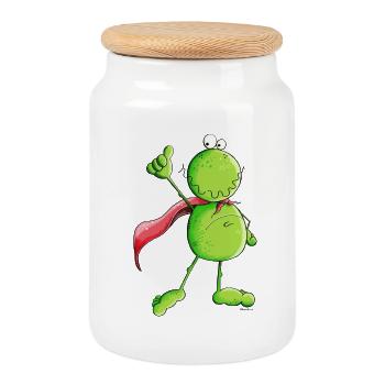 Super Grenouille - Boîte à biscuits avec couvercle en bois - blanc - Devant