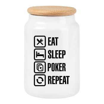 Eat - sleep - poker - repeat - Keksdose mit Holzdeckel - Weiß - Vorne