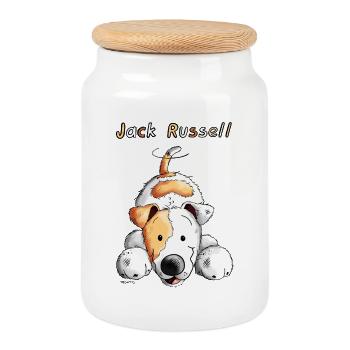 Playing Jack Russell - Cookie Jar with Wooden Lid - white - Front