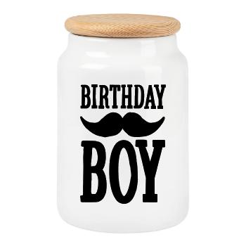 Birthday Boy Hipster - Cookie Jar with Wooden Lid - white - Front