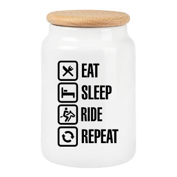 Eat sleep ride repeat - Cookie Jar with Wooden Lid - white - Front