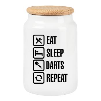 Eat - Sleep - Darts - Repeats - Keksdose mit Holzdeckel - Weiß - Vorne