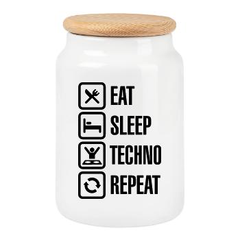Eat Sleep Techno Repeat - Keksdose mit Holzdeckel - Weiß - Vorne