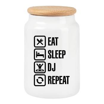 Eat Sleep DJ Repeat - Keksdose mit Holzdeckel - Weiß - Vorne