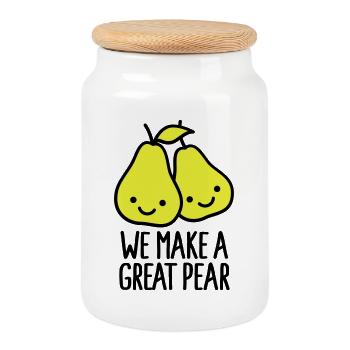 We make a great pear - Cookie Jar with Wooden Lid - white - Front