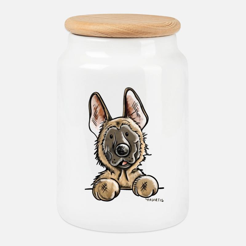 Neugieriger Malinois - Keksdose mit Holzdeckel - Weiß