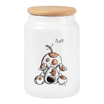 Dessin de chien drôle - Chiens - Comique - Boîte à biscuits avec couvercle en bois - blanc - Devant