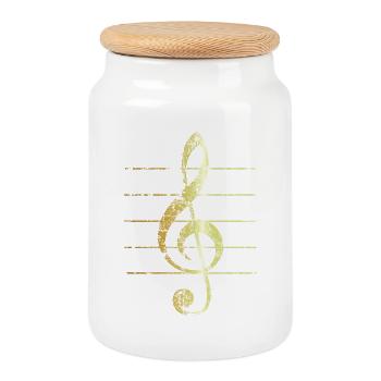 Violinschlüssel mit Notenlinien (Vintage/Goldgelb) - Keksdose mit Holzdeckel - Weiß - Vorne