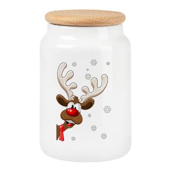 christmas reindeer rudolph - christmas reindeer - Cookie Jar with Wooden Lid - white - Front