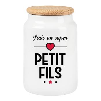 Petit Fils Enfant Bébé Famille Naissance Noël - Cookie Jar with Wooden Lid - white - Front