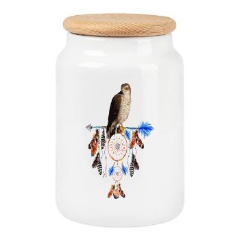 rêve de faucon capteur de rêves mystique - Boîte à biscuits avec couvercle en bois - blanc - Devant