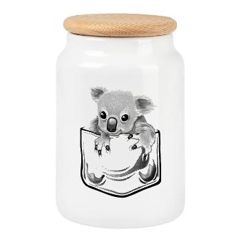 Baby koala in pocket - Keksdose mit Holzdeckel - Weiß - Vorne