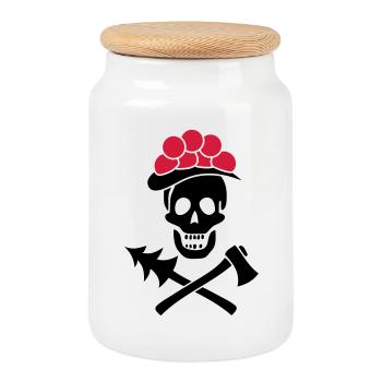 Black Forest Skull Bollenhut Axe - Pure Heimat - Cookie Jar with Wooden Lid - white - Front