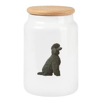 Black Poodle - Cookie Jar with Wooden Lid - white - Front