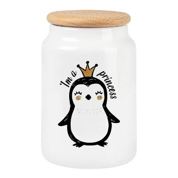 Cute Penguin Queen Design - Cookie Jar with Wooden Lid - white - Front