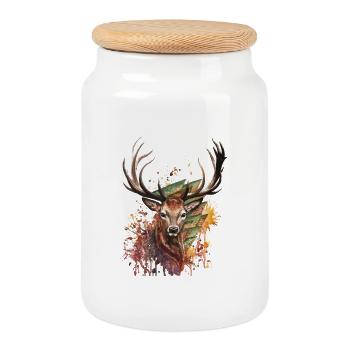 Dessins de cerfs - Boîte à biscuits avec couvercle en bois - blanc - Devant