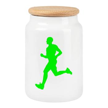 Running hommes 4 - Boîte à biscuits avec couvercle en bois - blanc - Devant