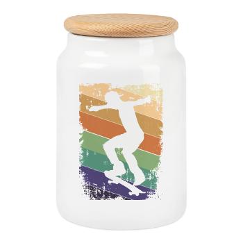 Skater Skateboard - Cookie Jar with Wooden Lid - white - Front