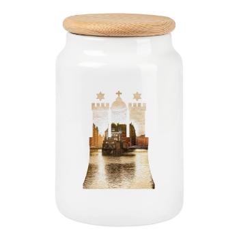Hamburg - Speicherstadt Wappen - Keksdose mit Holzdeckel - Weiß - Vorne