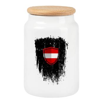 Austrian Flag Shield Grunge - Cookie Jar with Wooden Lid - white - Front