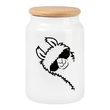 Alpaca looks sideways - Cookie Jar with Wooden Lid - white - Front