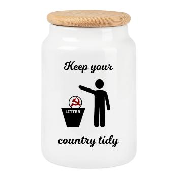 Socialism and Capitalism Funny - Cookie Jar with Wooden Lid - white - Front