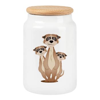 Groupe de suricates drôles avec facteur câlin - Boîte à biscuits avec couvercle en bois - blanc - Devant