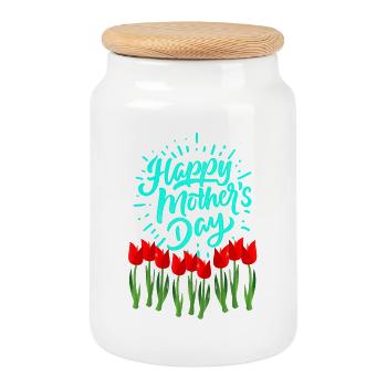 Tulipes éclatantes pour la fête des mères - Boîte à biscuits avec couvercle en bois - blanc - Devant