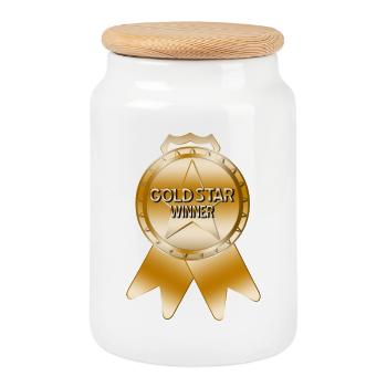 Médaille du gagnant de l’étoile d’or - Boîte à biscuits avec couvercle en bois - blanc - Devant