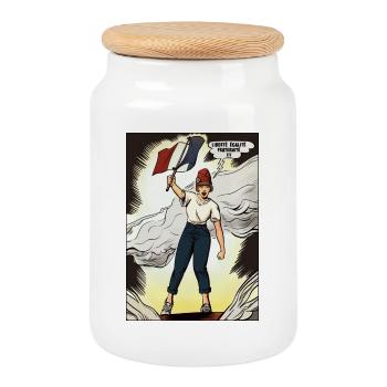 Marianne - symbole de la république, dessin rétro - Boîte à biscuits avec couvercle en bois - blanc - Devant