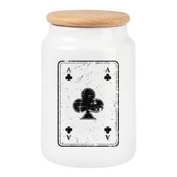 Poker und Skat Spielkarte Kreuzass im Used Look - Keksdose mit Holzdeckel - Weiß - Vorne