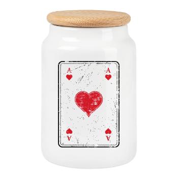 Poker und Skat Spielkarte Herzass im Used Look - Keksdose mit Holzdeckel - Weiß - Vorne