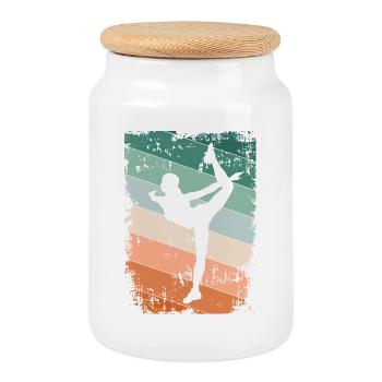 Ballet Ballerina Dancer - Cookie Jar with Wooden Lid - white - Front