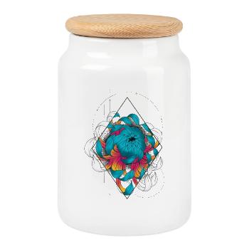 Fleur de chrysanthèmes japonaise en couleur turquo - Boîte à biscuits avec couvercle en bois - blanc - Devant