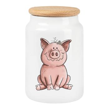 Cochon heureux - Boîte à biscuits avec couvercle en bois - blanc - Devant