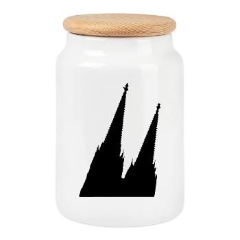 Schräger Kölner Dom in Köln - Keksdose mit Holzdeckel - Weiß - Vorne