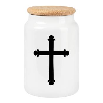 Croix / Croix chrétienne - Boîte à biscuits avec couvercle en bois - blanc - Devant