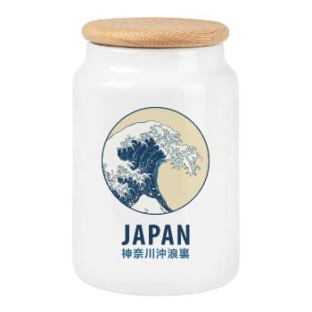 Kanagawa, Japan - Cookie Jar with Wooden Lid - white - Front